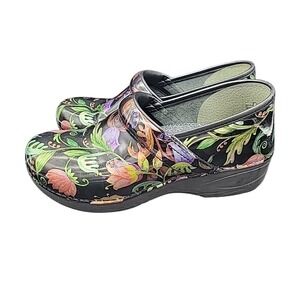 Dansko XP 2.0 Clogs Floral Metallic Womens 40 (9.5-10) Black Patent Leather‎